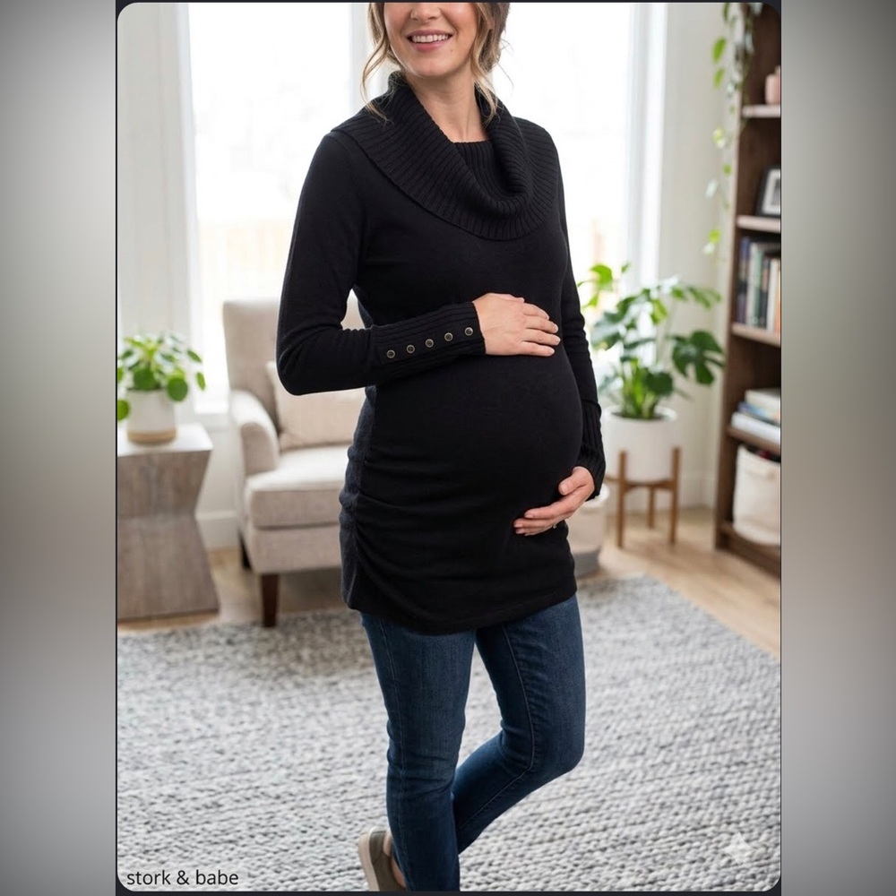 Black Cowl Neck Sweater Tunic - Women's Turtleneck Sweater